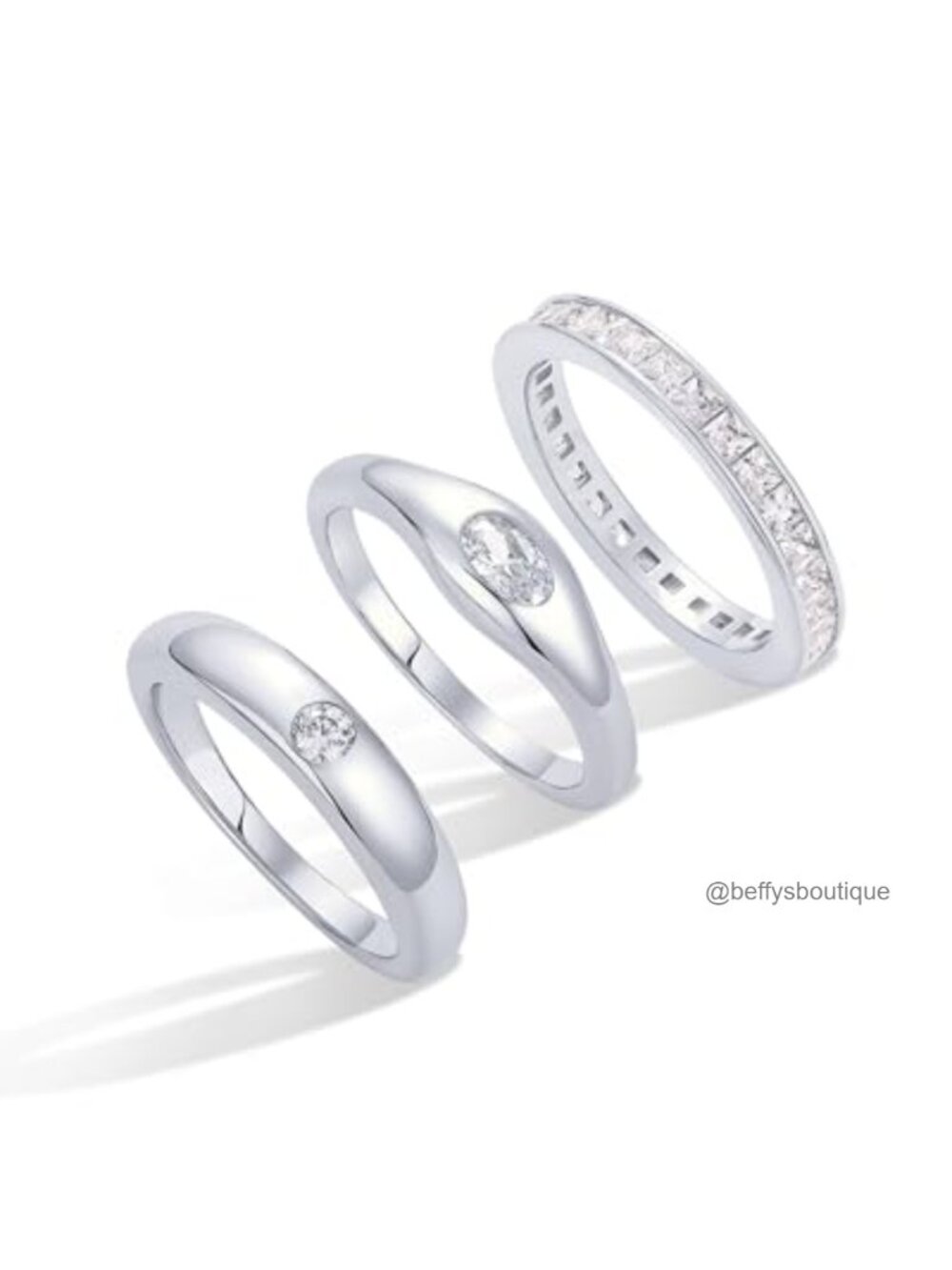 14K Gold Plated Stackable Rings Set of 3 Cubic Zirconia Multi-Band